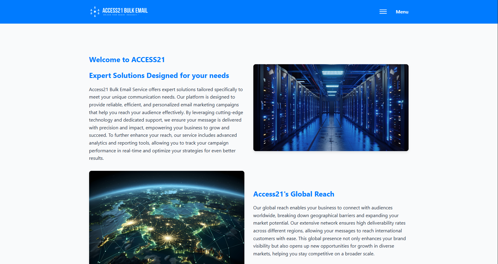 Access21 Bulk Email Service website homepage