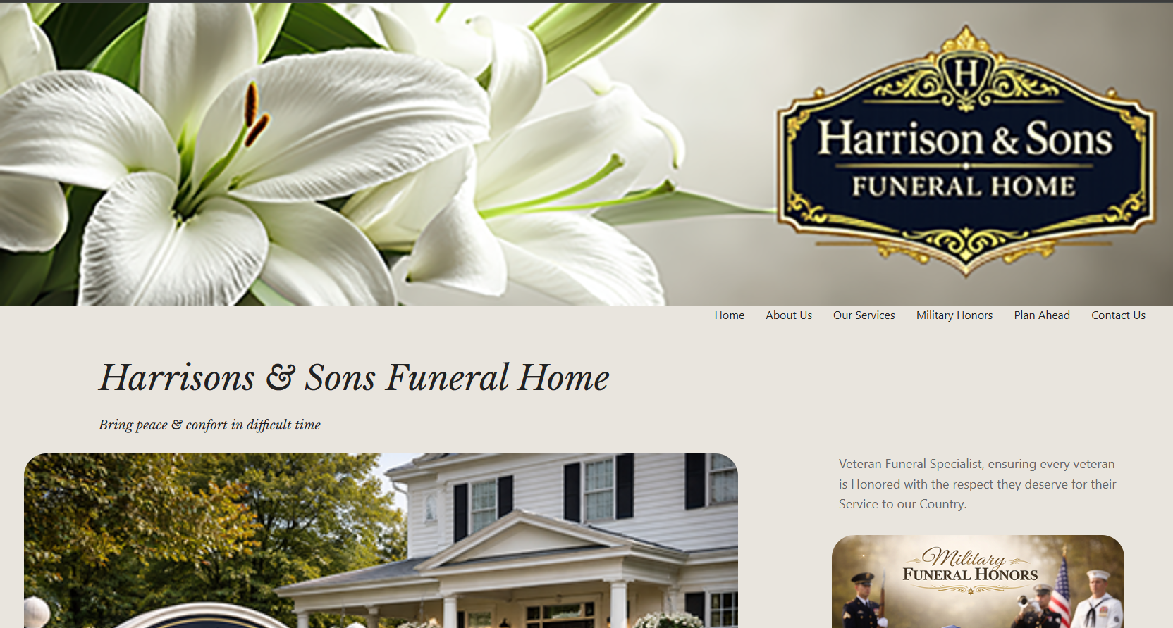 Harrison & Son Funeral Services website homepage