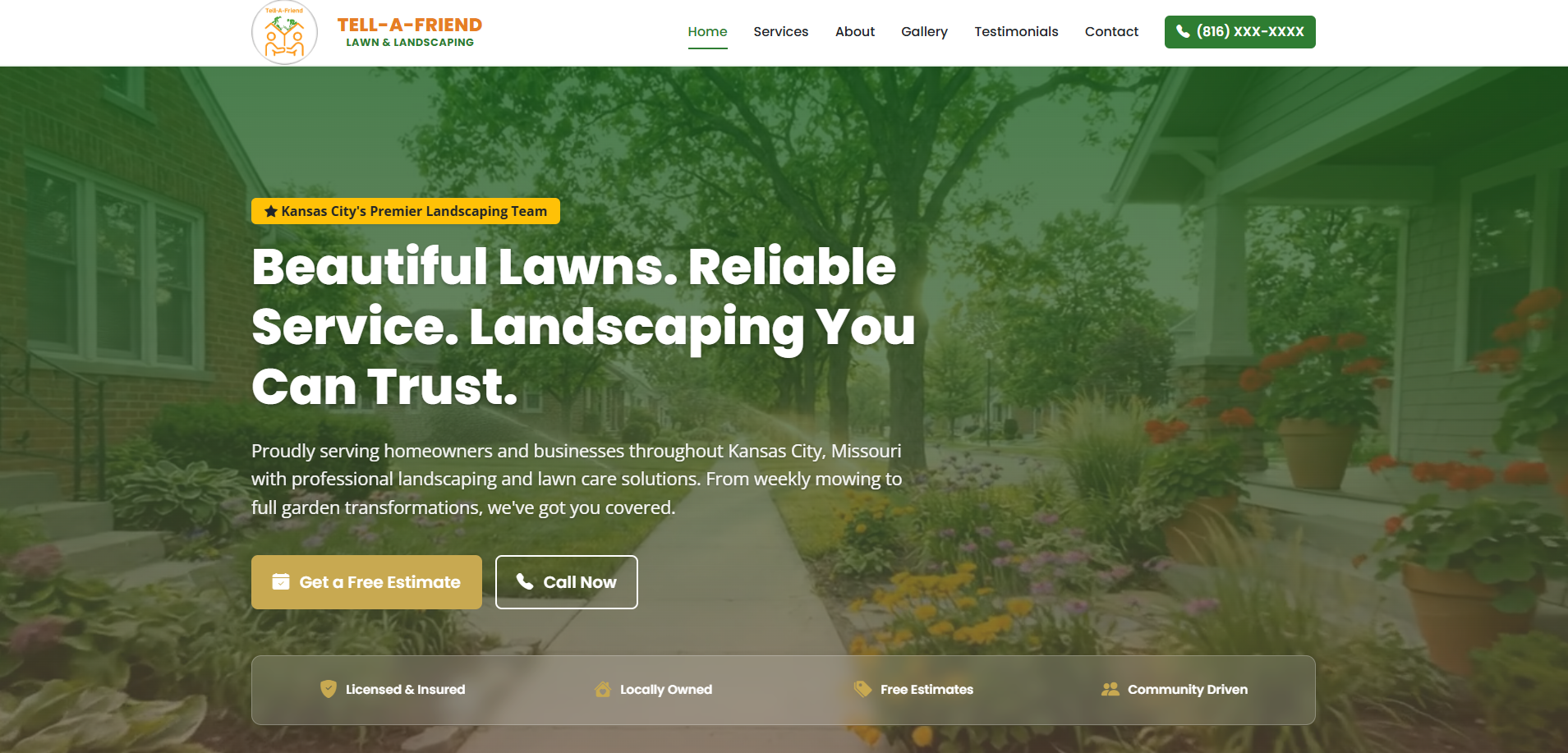 Tell-A-Friend Landscaping website homepage preview