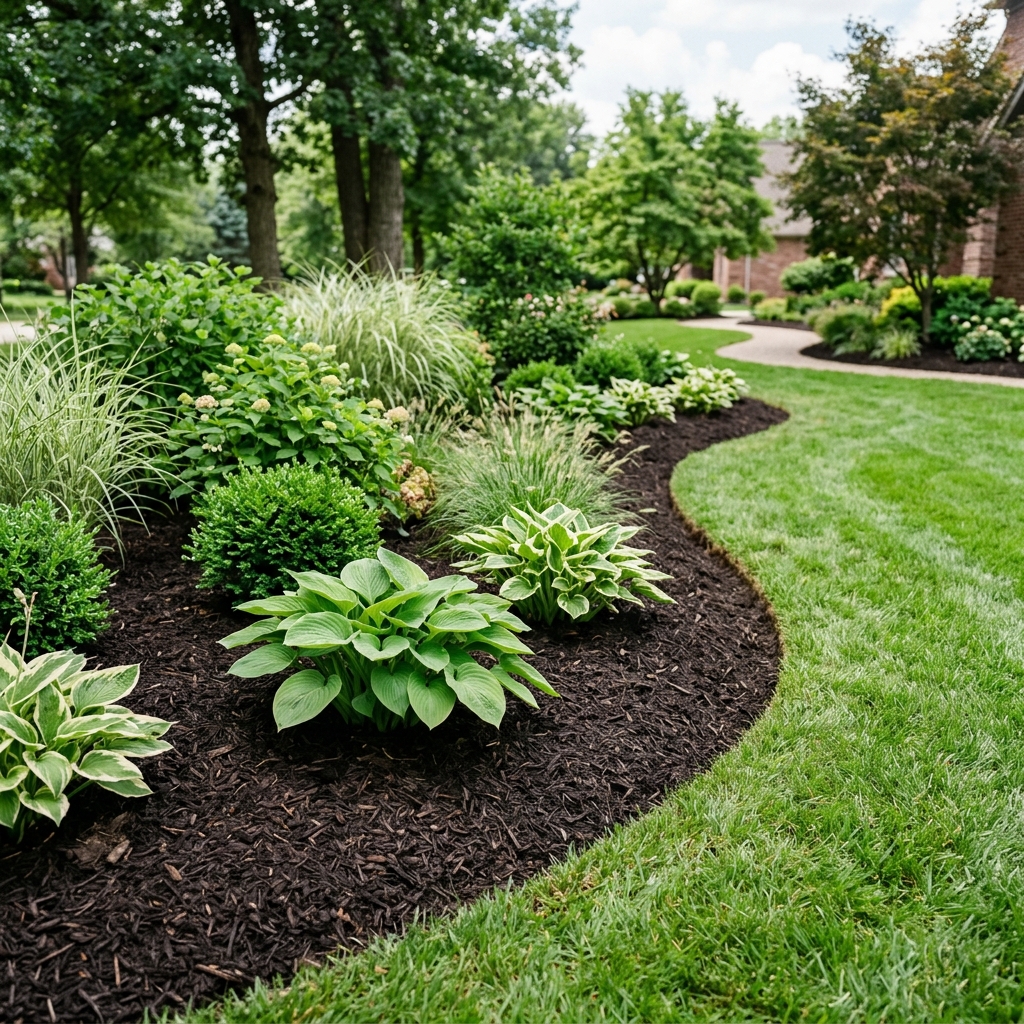 After: Fresh clean dark mulch install