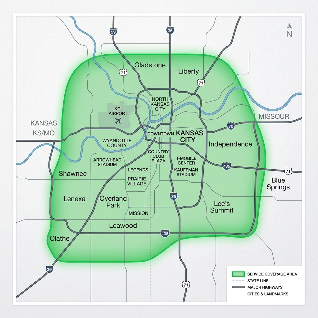 Map graphic showing Kansas City Metro Service Area highlights